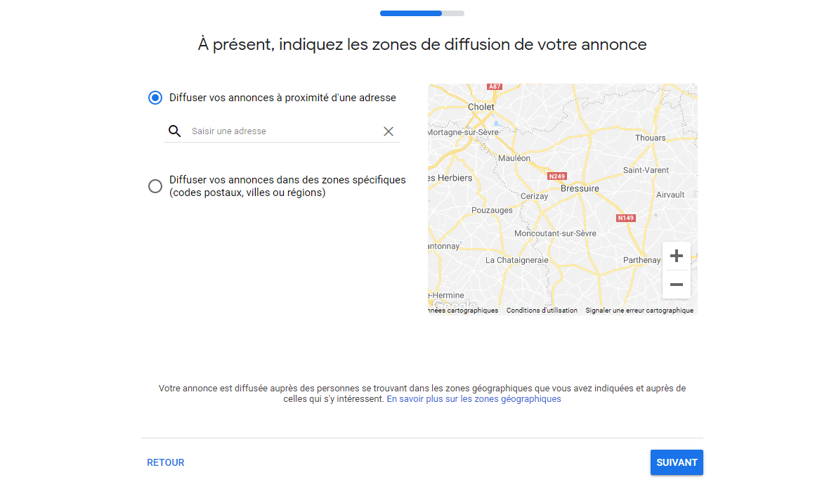 Zone de diffusion d'une annonce Google Ads